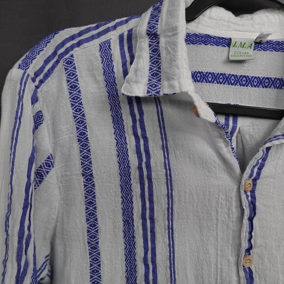 Womens Top Small Blue White Sheer Woven Coastal Cool Artsy Boho Oversized - Picture 2 of 11